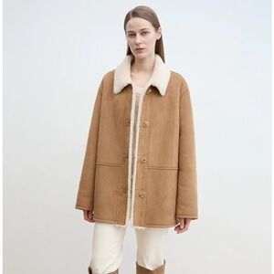 Brown Shearling Coat with Cream Collar